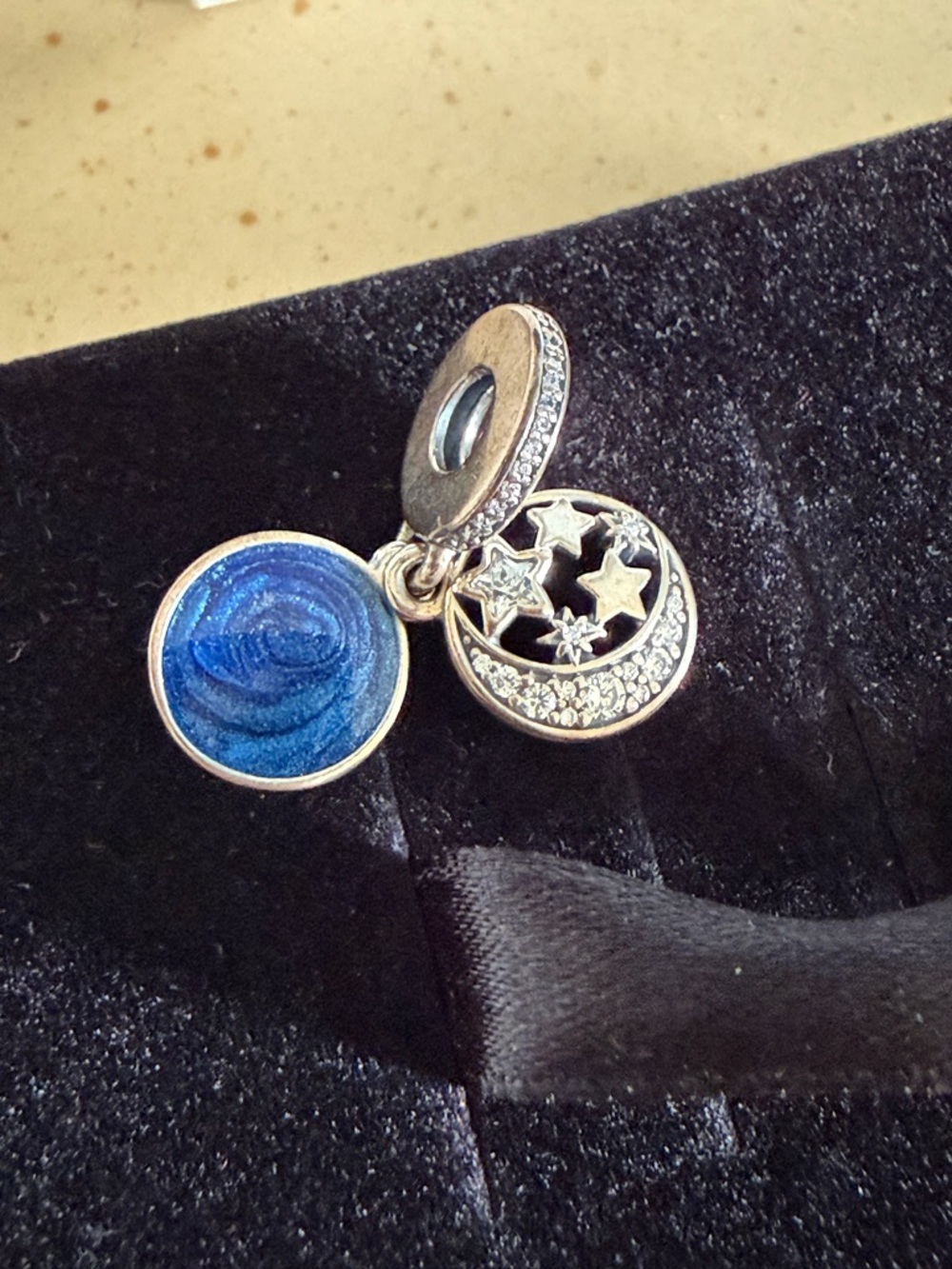 Pandora Silver Moon & Deep Blue Enamel Dangle Charm